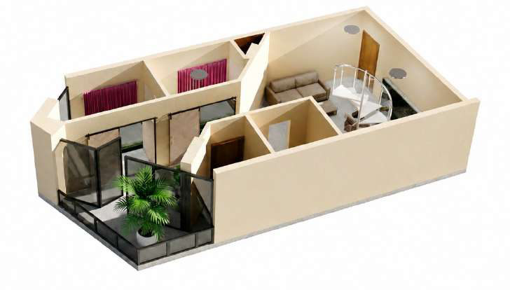 Four-person duplex, exploded axonometric